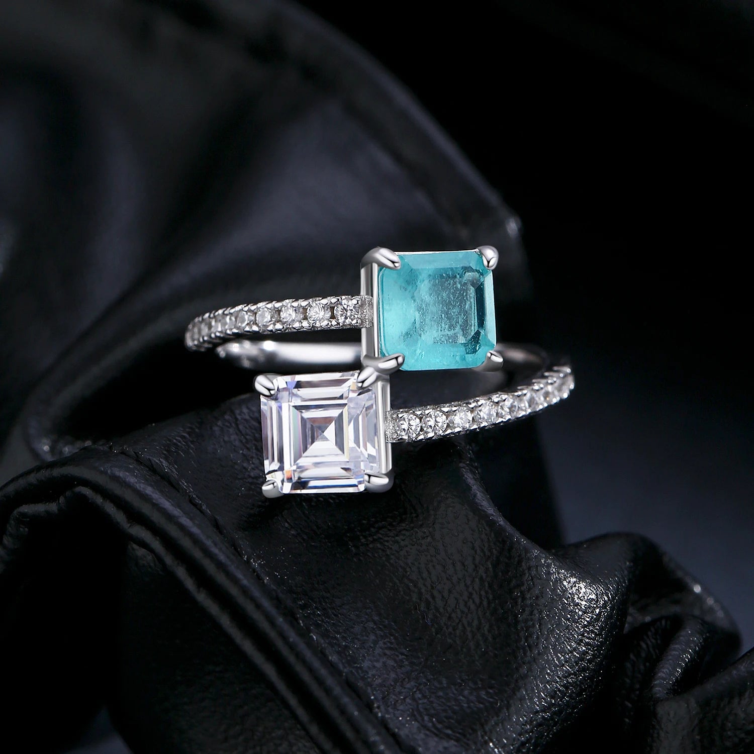 Elegant paraiba blue cocktail ring in 925 sterling silver