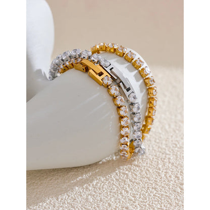 Shiny Cubic Zirconia Stainless Steel Chain Bracelet