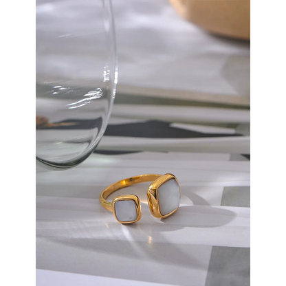 Stylish Natural Shell Square Gold Ring