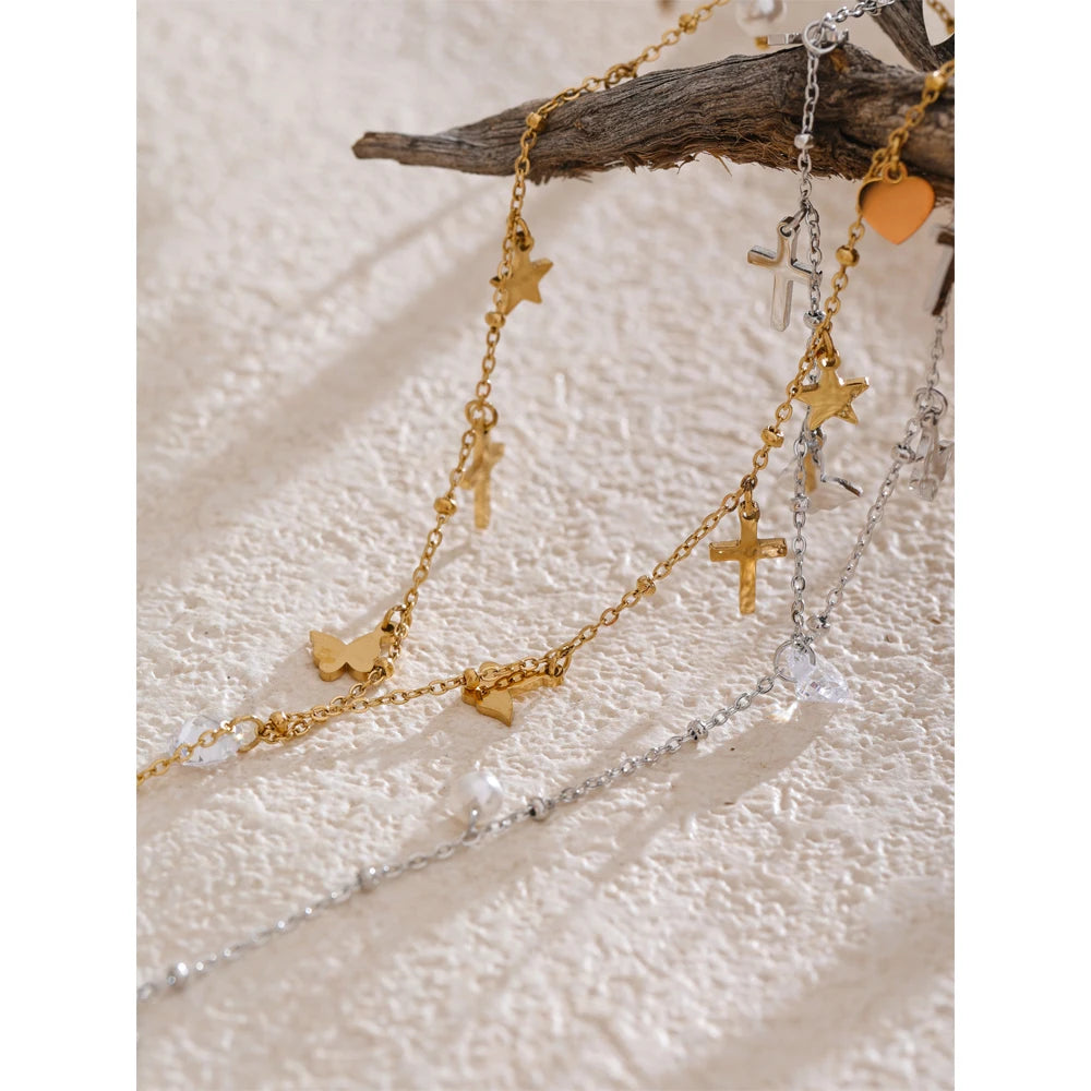 Necklace and necklace layering style with delicate Y chain drape