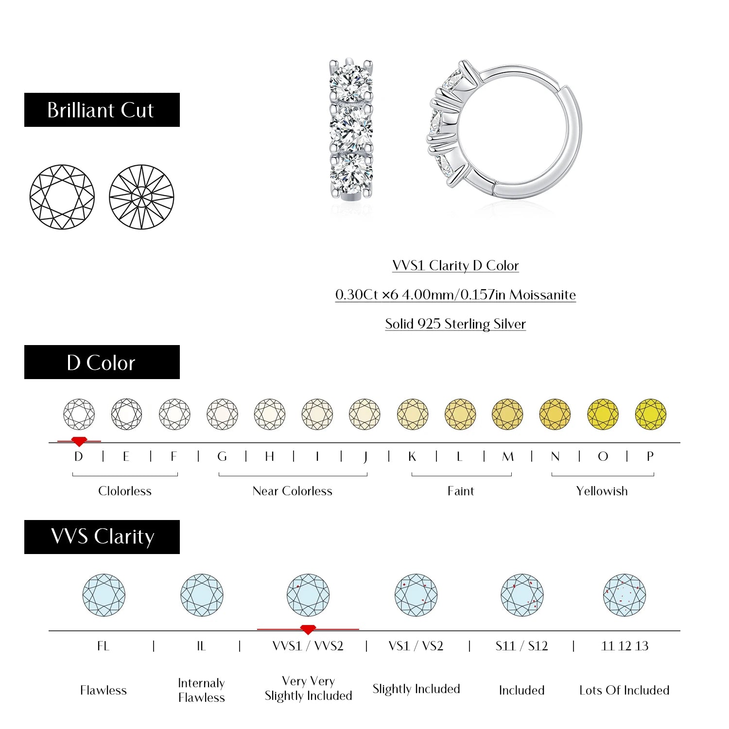 Round moissanite diamond earrings crafted in sterling silver