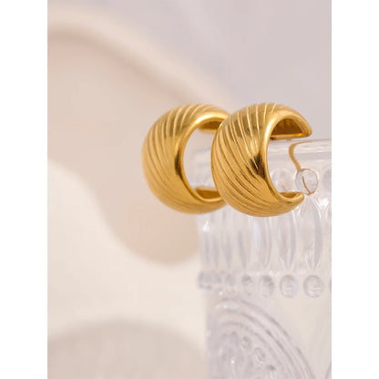 C Shape Gold Color Stainless Steel Hoop Earrings