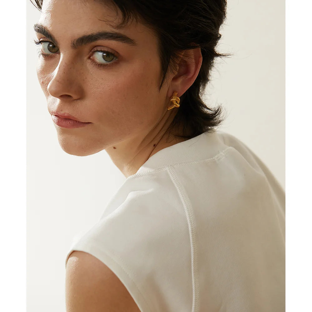 Close up of ear rings showing stainless steel earrings finish beside earrings gold earrings shine