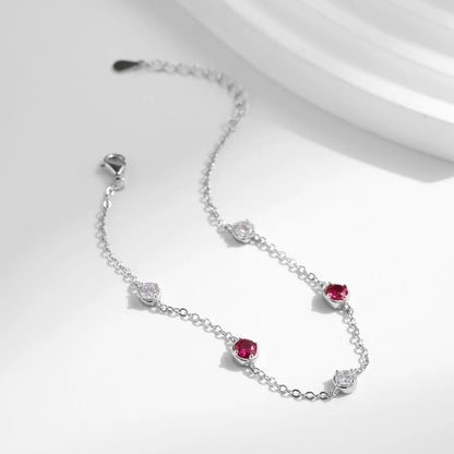 Prong Setting Sterling Silver Red CZ Bracelet