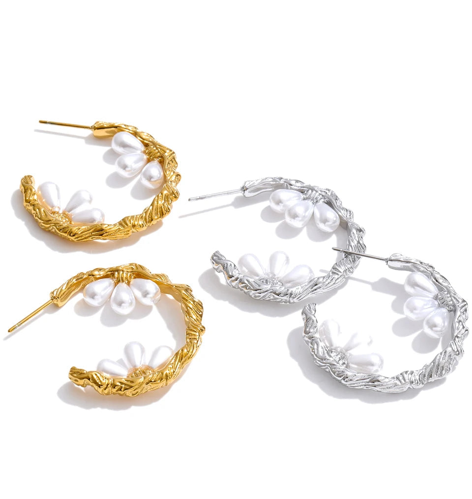 Fashion earrings and gold plated hoops with subtle pearl