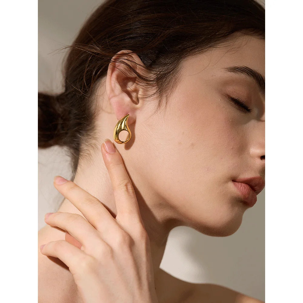 Water Drop Hollow Stud Earrings in Gold