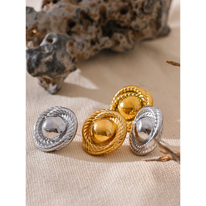 Trendy Round Stud Earrings in 18K Gold Color