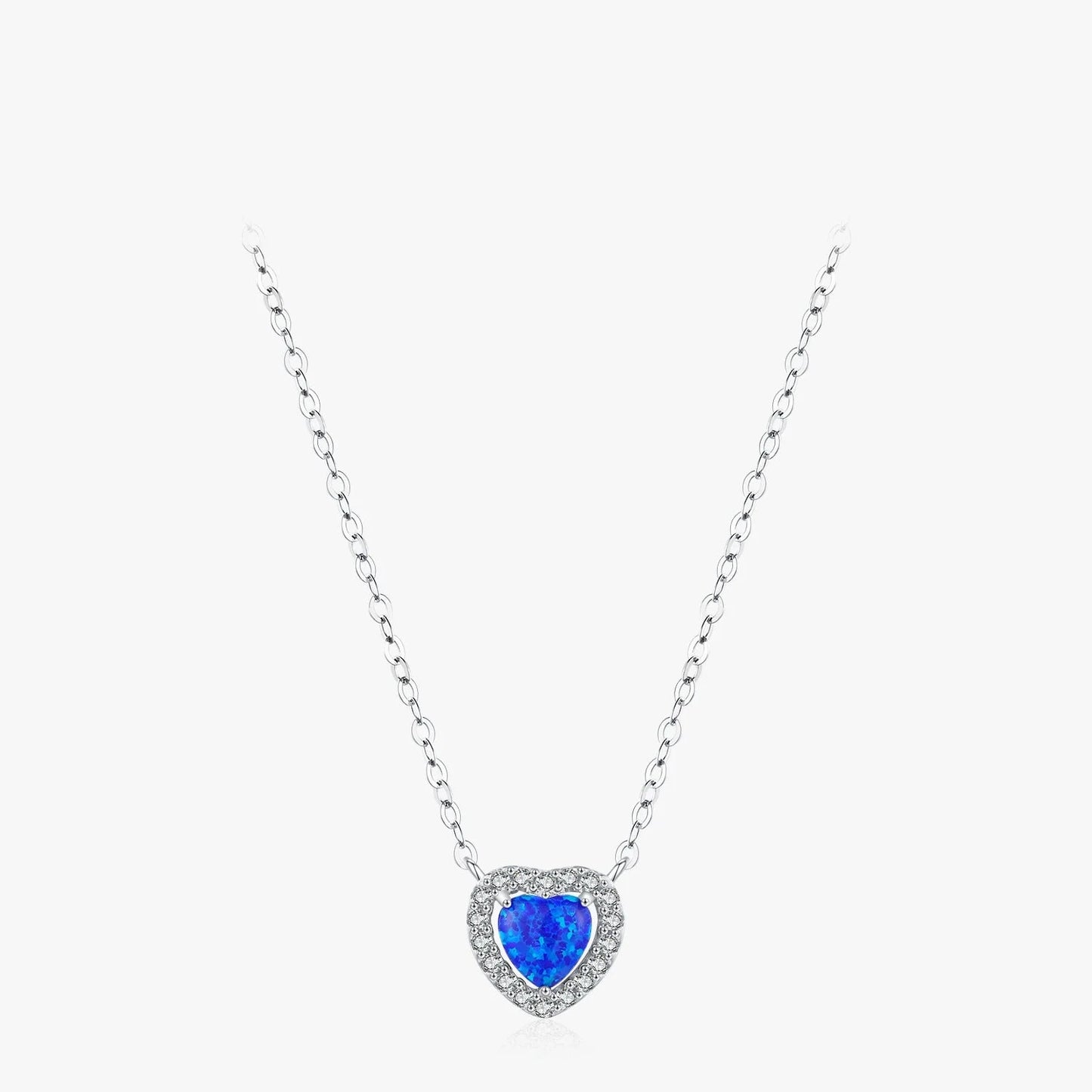 Sterling Silver Blue Opal Heart Necklace