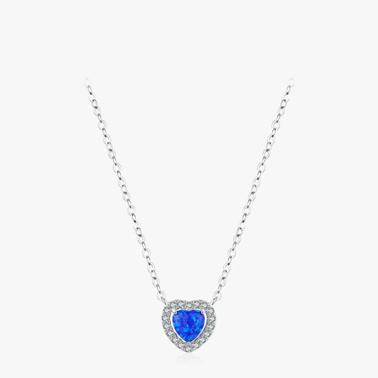 Sterling Silver Blue Opal Heart Necklace