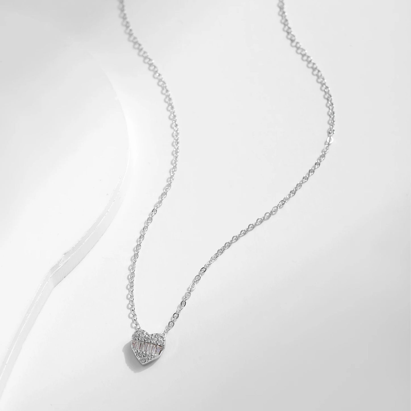 Sterling Silver Heart Pave Zirconia Necklace