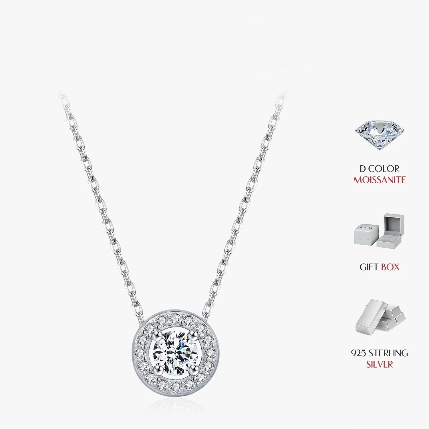 Fine jewelry necklace with moissanite diamond set along silver links