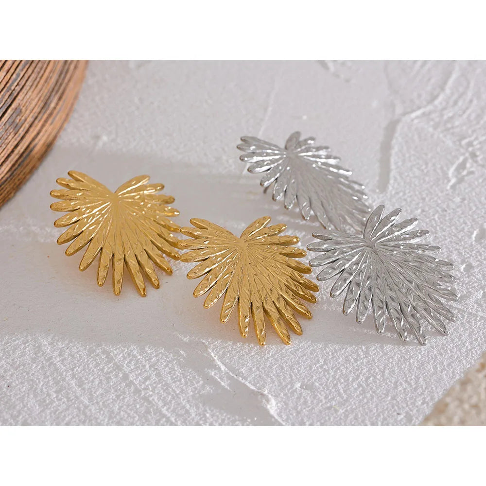 Vintage Stainless Steel Leaf Stud Earrings