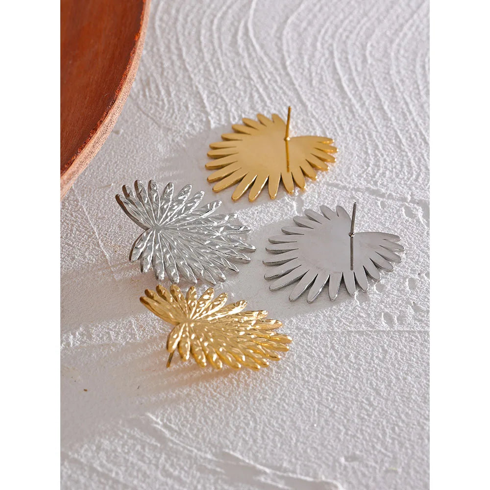 Vintage Stainless Steel Leaf Stud Earrings