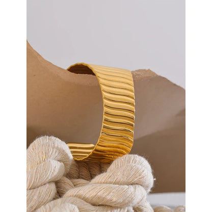 Striped Wide Cuff Open Bracelet in Gold