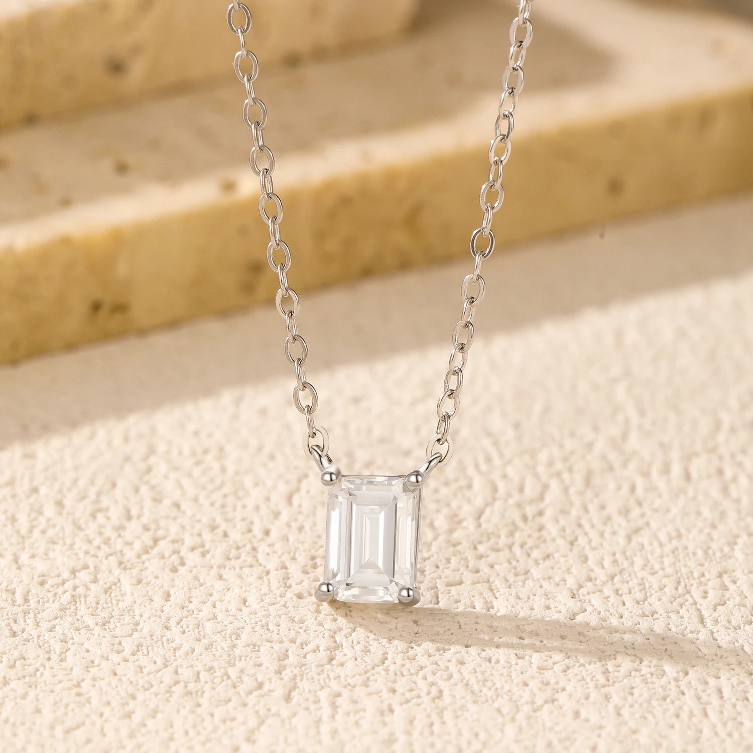 Elegant pendant necklaces with emerald cut moissanite stone for women jewelry