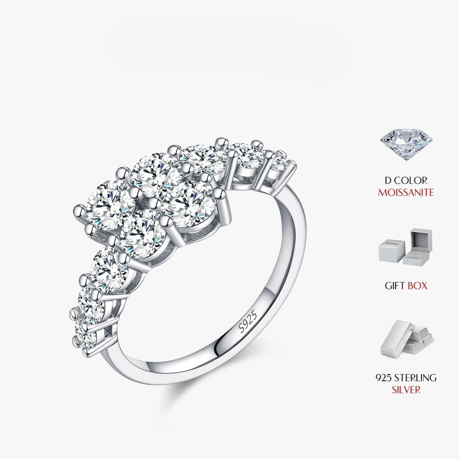 Sterling silver ring with moissanite for women engagement