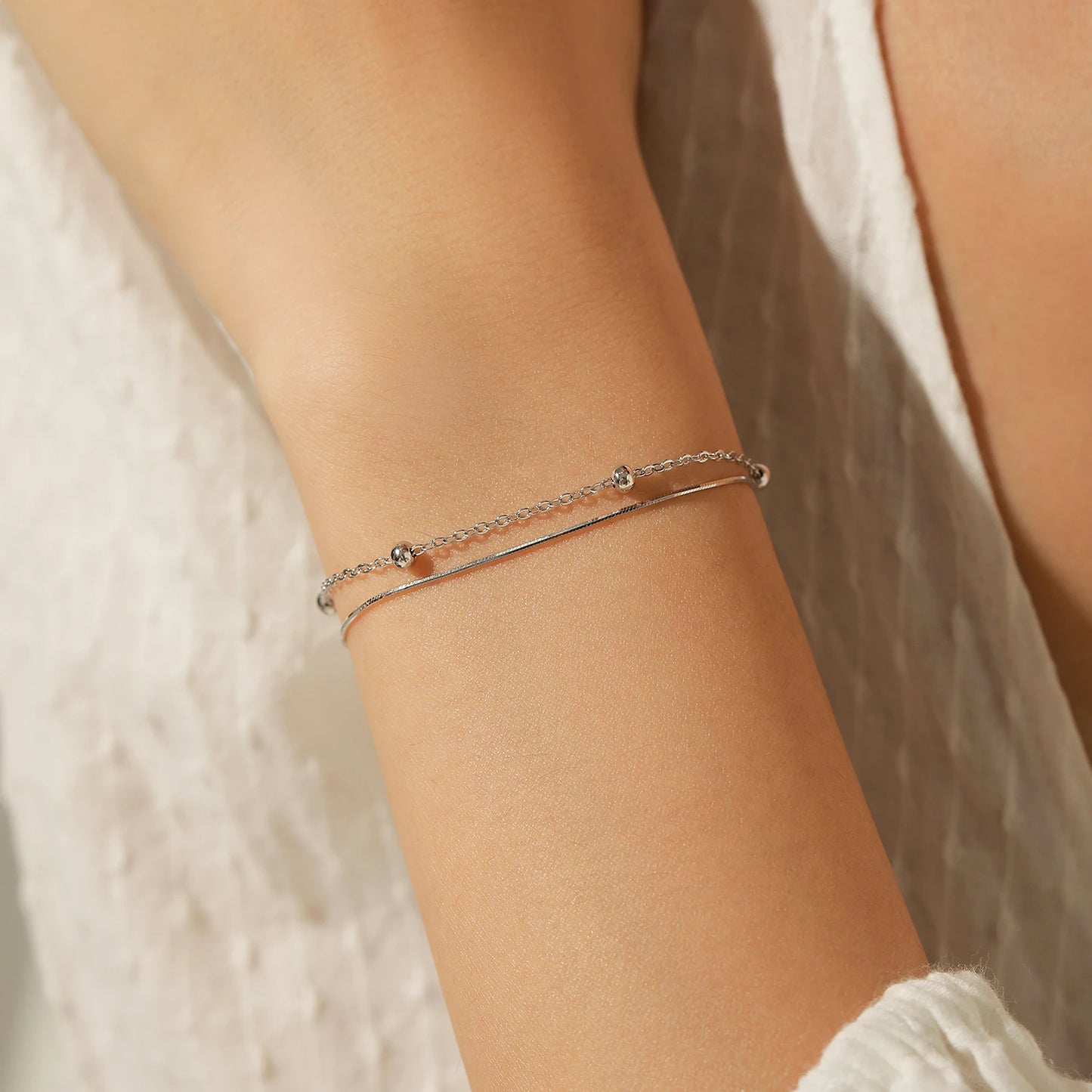 Double-Layer Sterling Silver Snake Chain Bracelet