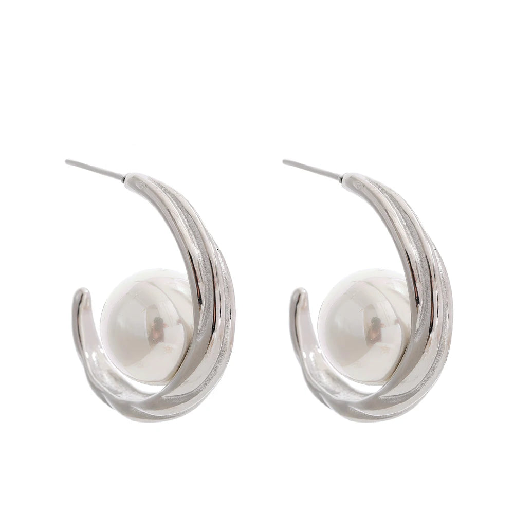 Stylish C shaped ear rings gold a earrings with pearl detail