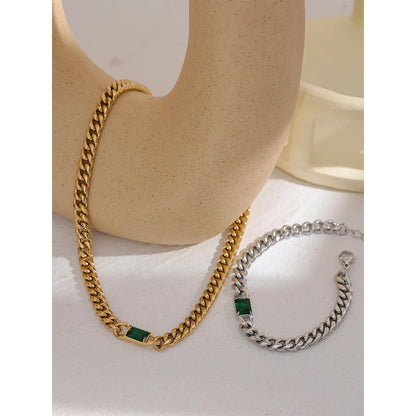 Trendy Stainless Steel Green Cubic Zirconia Clavicle Necklace