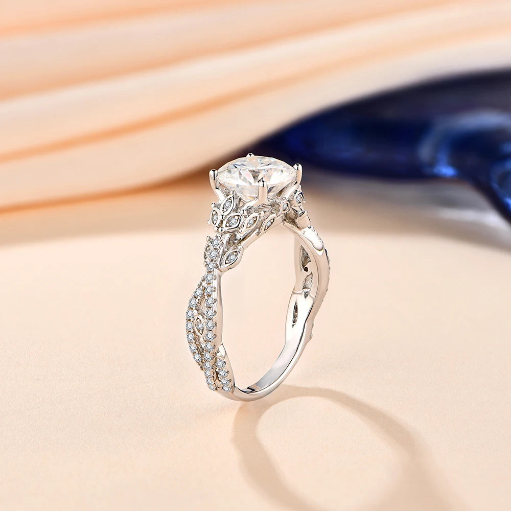 Engagement ring moissanite set in white gold for radiant shine