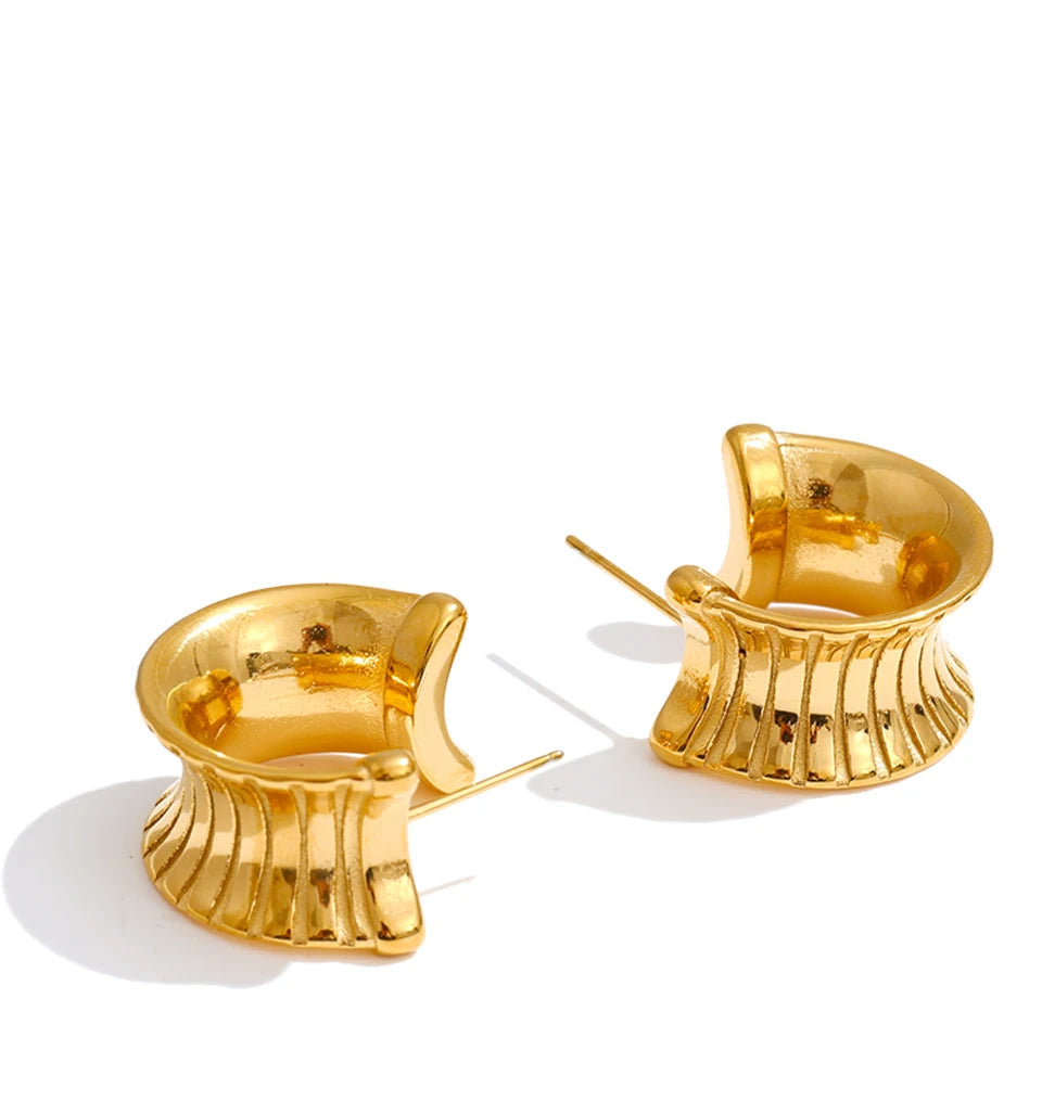 Golden jewelry hoop earrings C shape for women