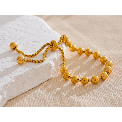 18K Gold Metal Beads Chain Adjustable Bracelet