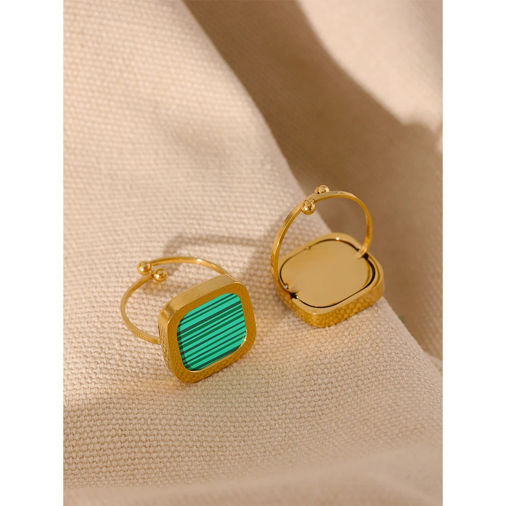 Adjustable Green Acrylic Square Ring in Gold