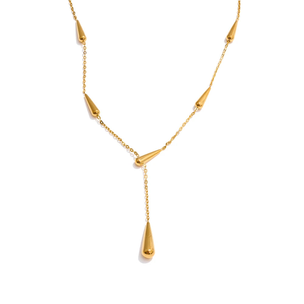 Yhpup Stainless Steel Cast Water Drop Pendant Necklace High Quality Fashion Trendy Korean Jewelry 18K Gold PVD Plated 2025