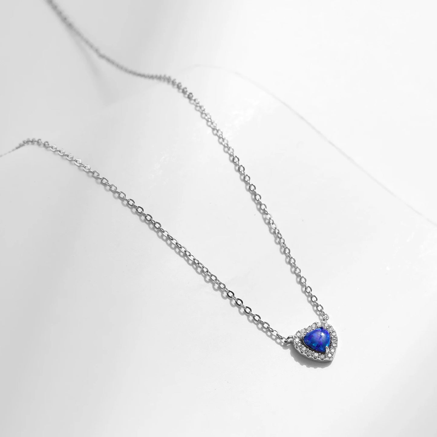 Sterling Silver Blue Opal Heart Necklace