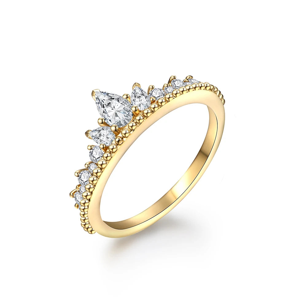 Ring diamond ring impression from pear cut moissanite in gold ring gold tone