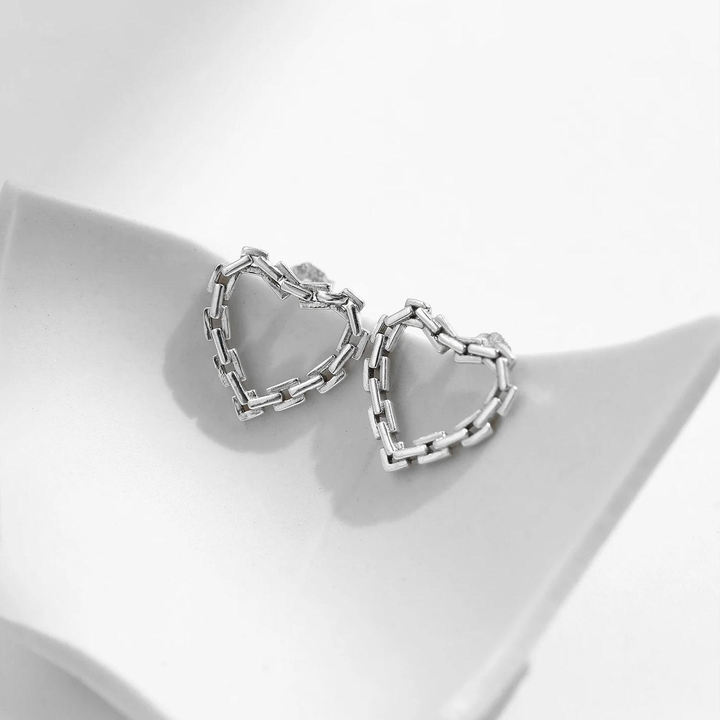 Sterling Silver Hearts Lock Hoop Earrings