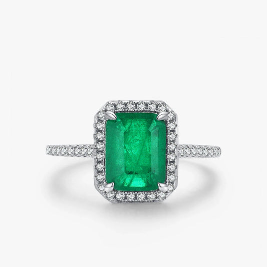 Emerald Radiance Sterling Silver Platinum Ring