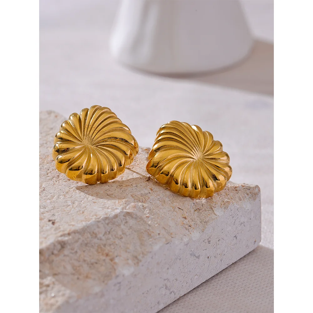 Personalized Geometric Stripe Flower Stud Earrings