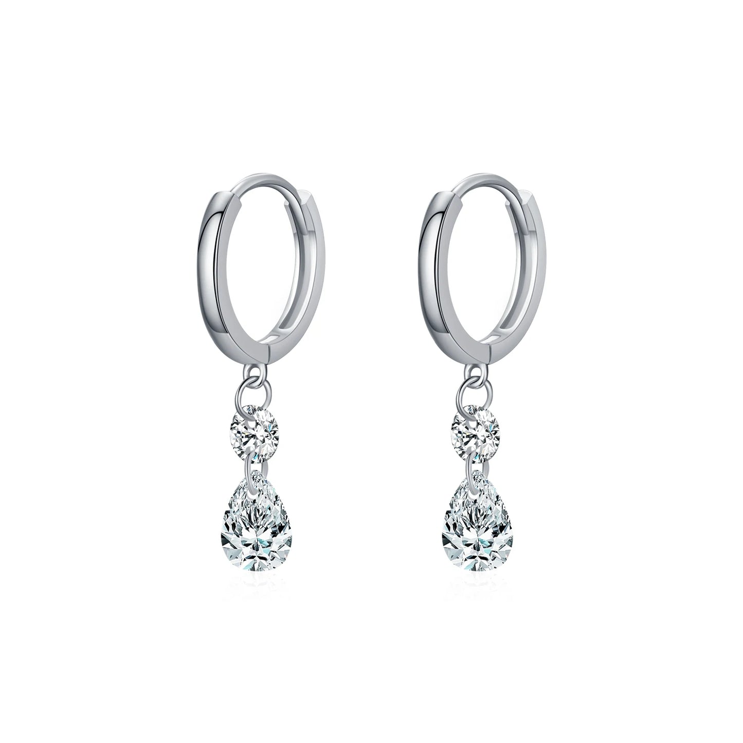 Sparkling CZ Water Drop Hoop Earrings