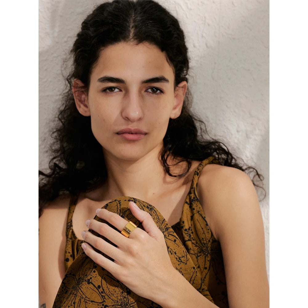 Movable charm gold ring showing rings and sizes selection in stainless steel jewelry