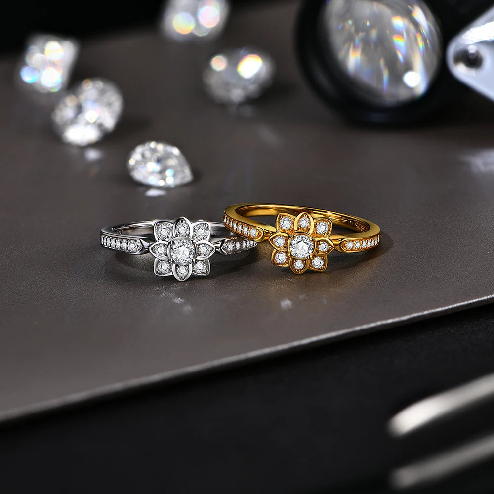 Elegant solitaire moissanite engagement band in sterling silver