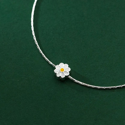 Adjustable Enamel Daisy Charm Bracelet in 925 Sterling Silver