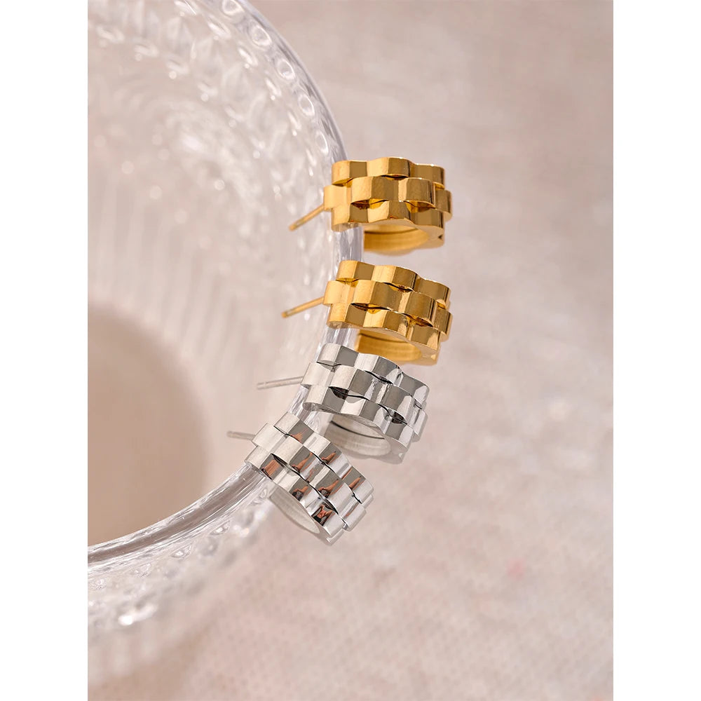 Earrings gold earrings textured surface over stainless steel