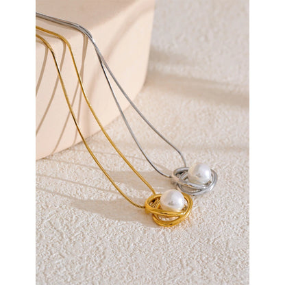 Korean Style Geometric Simulated Pearl Pendant Necklace