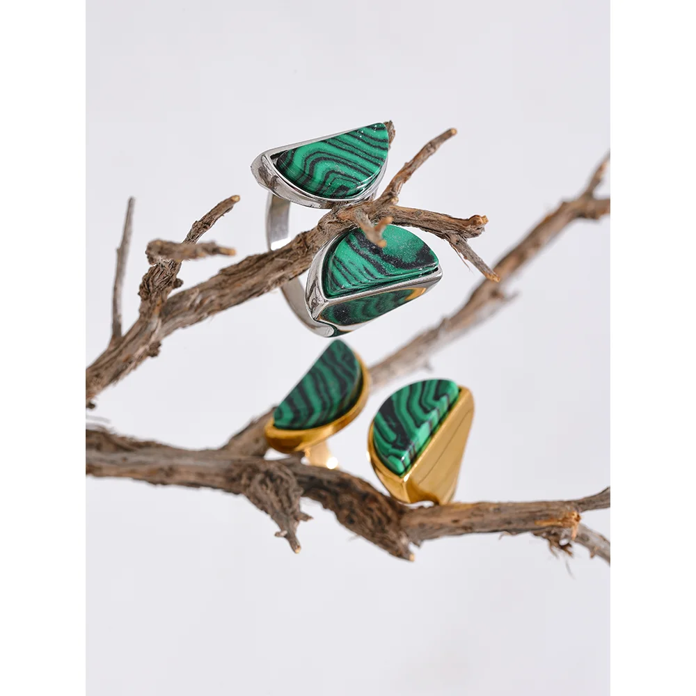 Green Malachite Stone Wide Ring