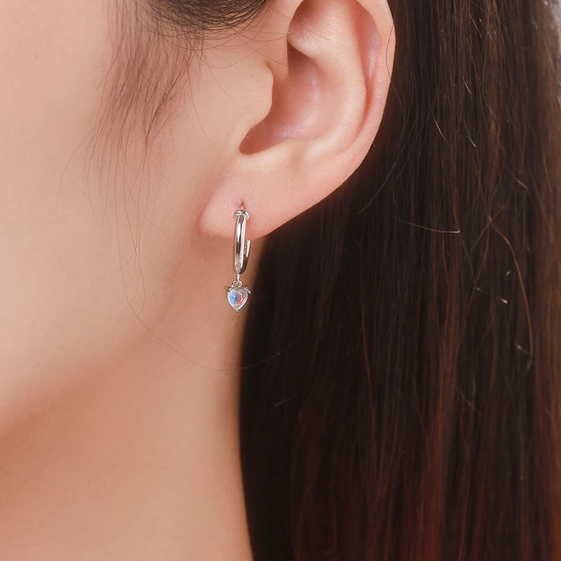 925 Sterling Silver Moonstone Heart Hoop Earrings