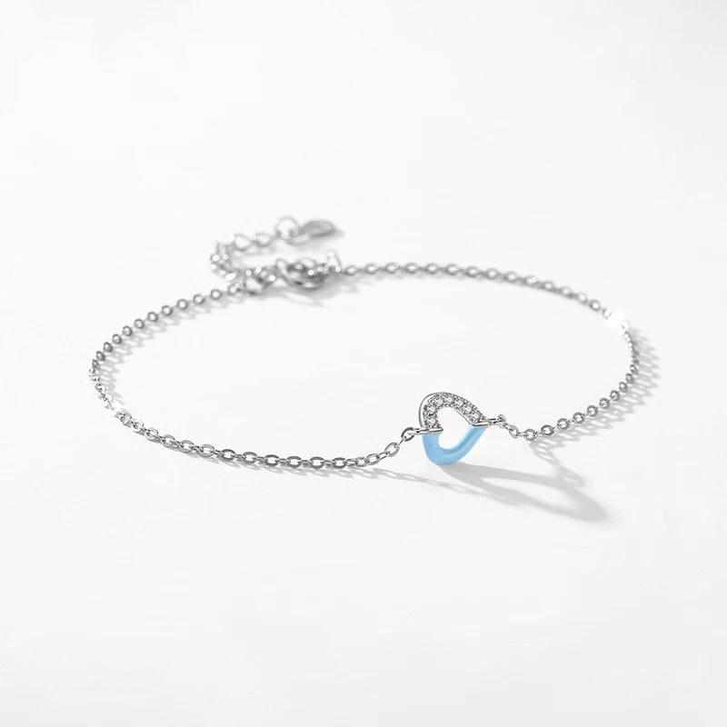 Blue & Pink Enamel Hearts 925 Sterling Silver Bracelet