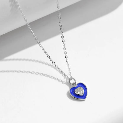 Sterling Silver Heart Blue Enamel Pendant Necklace