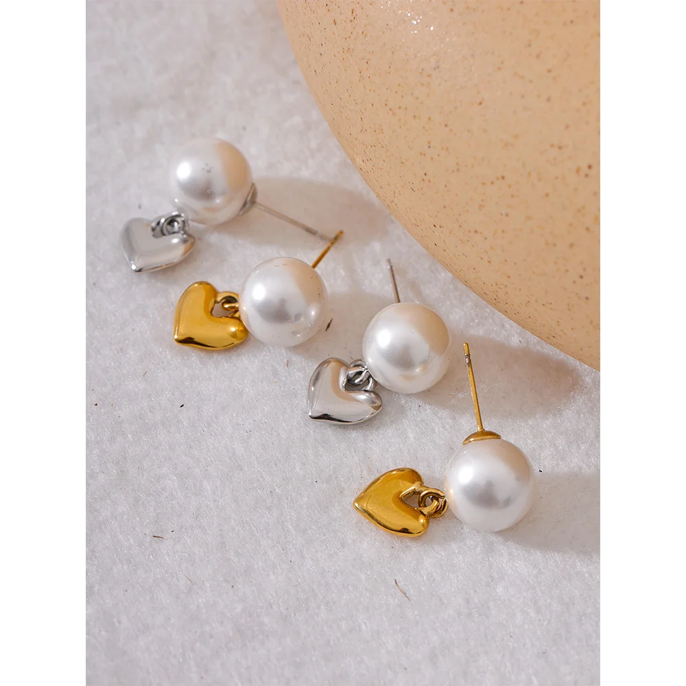 Elegant Imitation Pearl Heart Drop Earrings