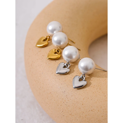 Elegant Imitation Pearl Heart Drop Earrings