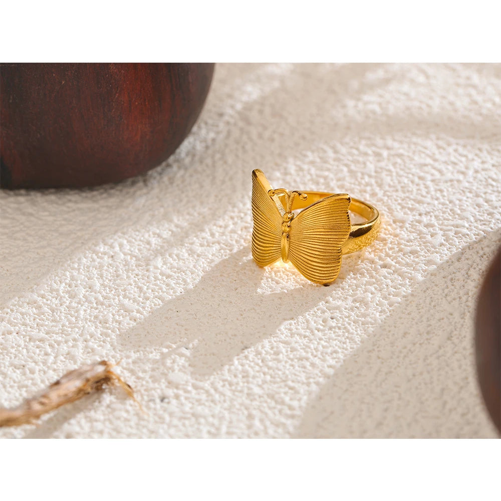 18K Gold-Plated Stainless Steel Butterfly Ring