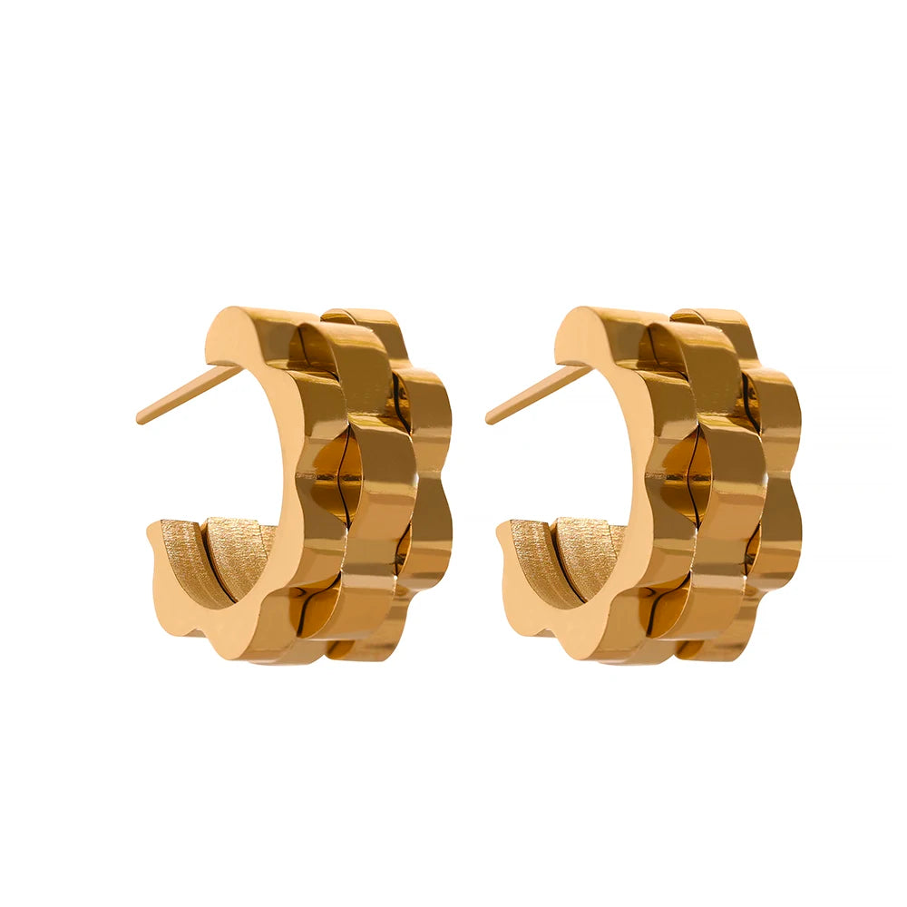 Gold plated stainless steel textured statement earrings shine