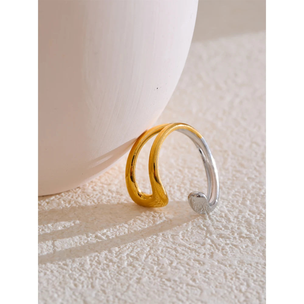 Adjustable Geometric Hollow Double Color Ring