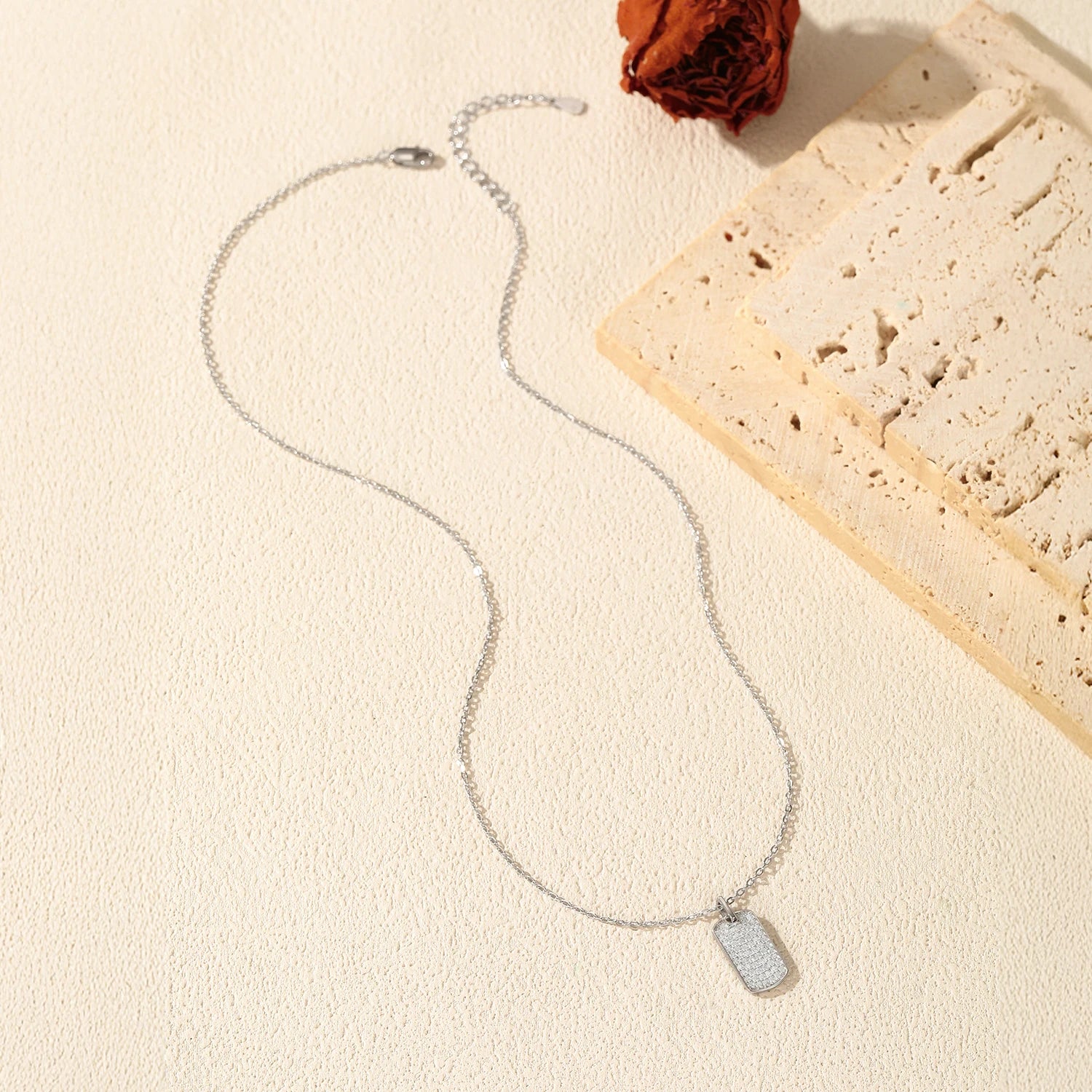 Women jewelry necklace combining moissanite charm and classic silver chain