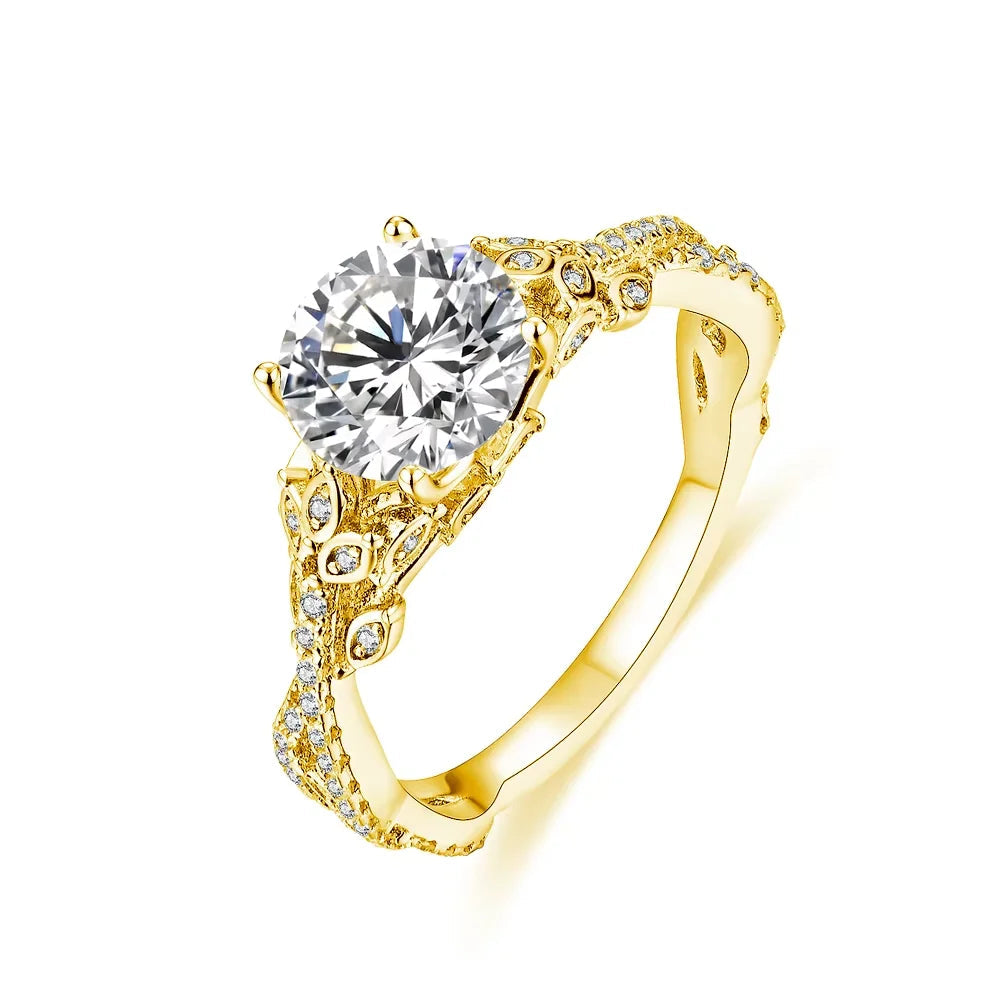 Moissanite jewelry rings in classic round engagement ring style
